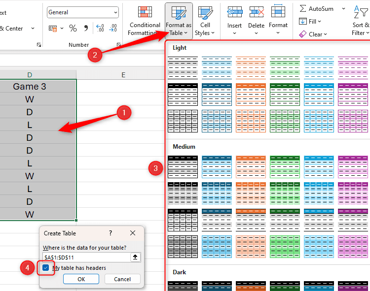 Định dạng bảng trong Excel trước khi chèn vào Word