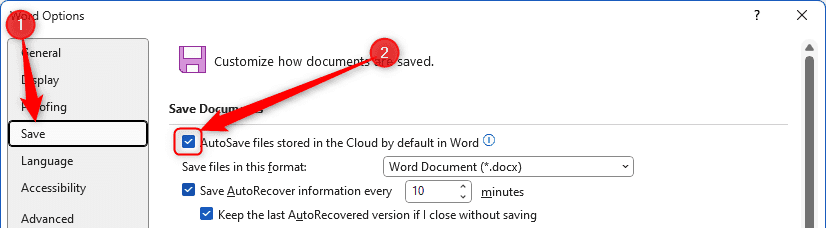 Cài đặt AutoSave mặc định trong Word Options