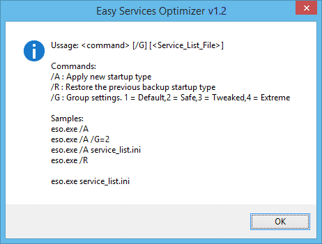 Easy Service Optimizer cũng cung cấp hỗ trợ dòng lệnh