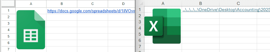 Các liên kết trong Google Sheets và Microsoft Excel đến các tệp khác được tạo trong cùng chương trình tương ứng.