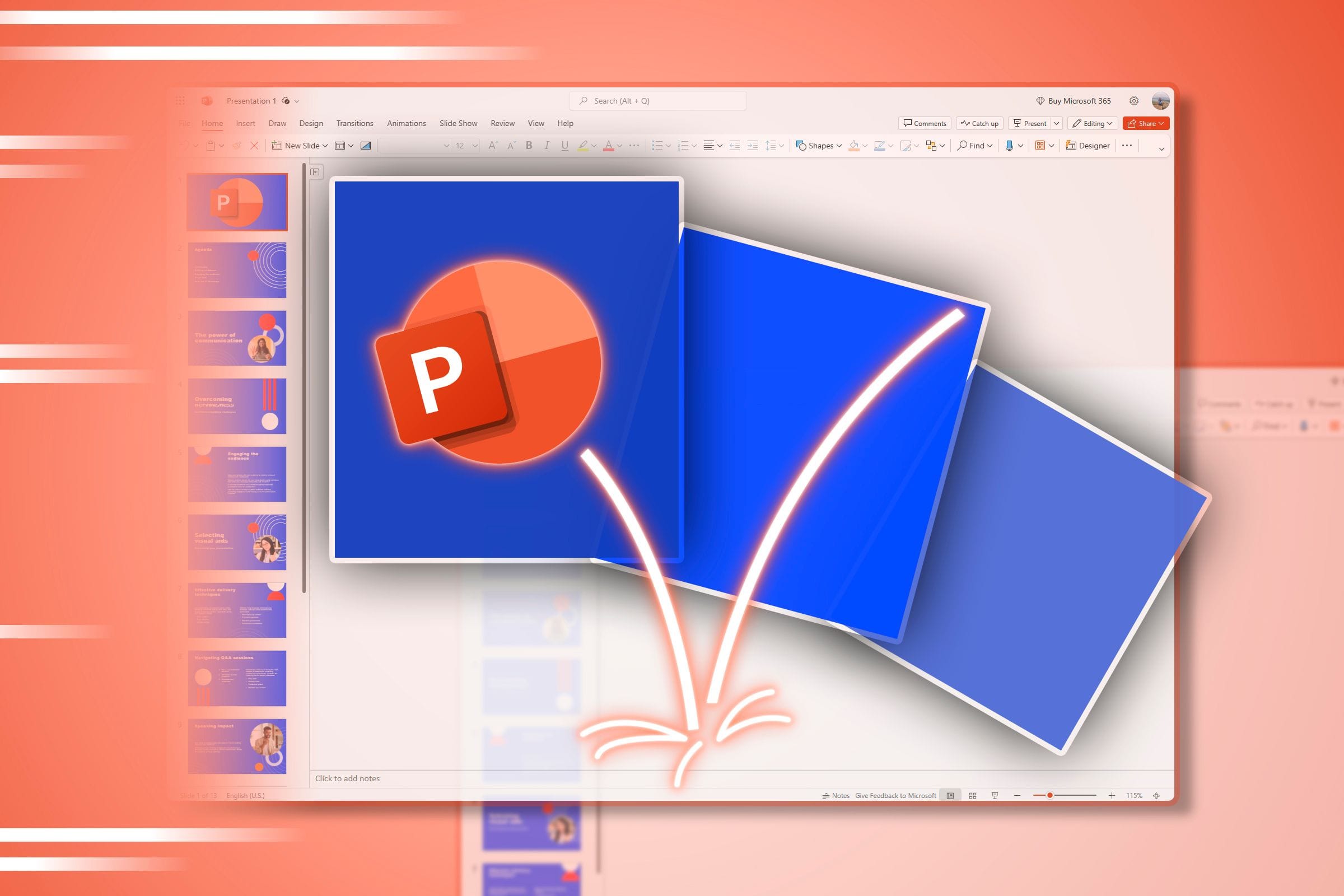 Cửa sổ PowerPoint với một số chuyển tiếp và hoạt ảnh.