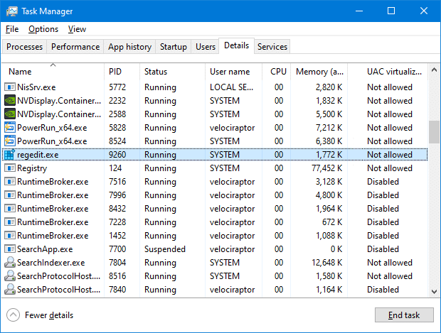 Kiểm tra tiến trình chạy với quyền SYSTEM trong Task Manager