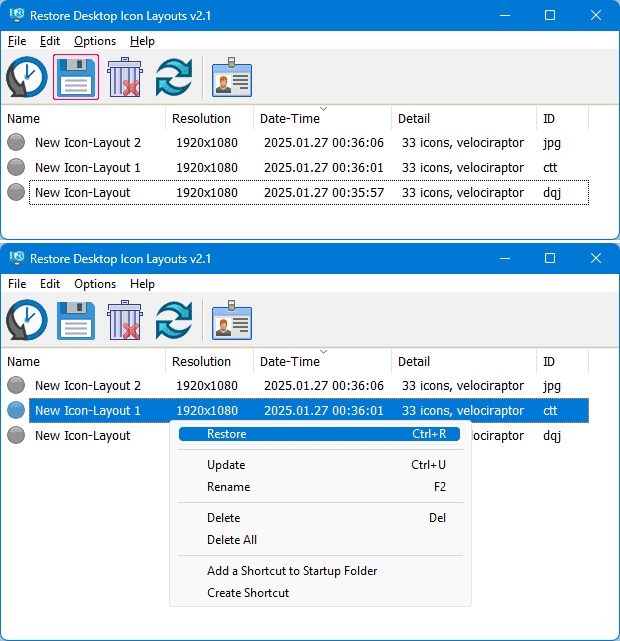 Save and Restore icon Positions