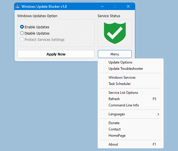 Tắt Update với Windows Update Blocker