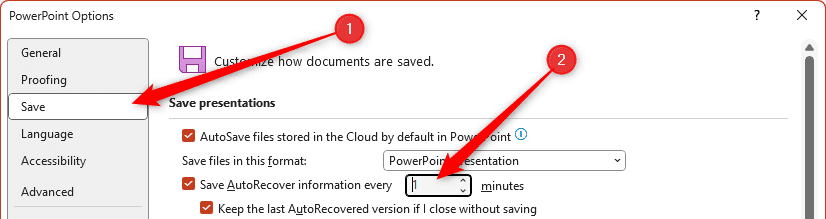 Thay đổi tần suất AutoRecover trong PowerPoint