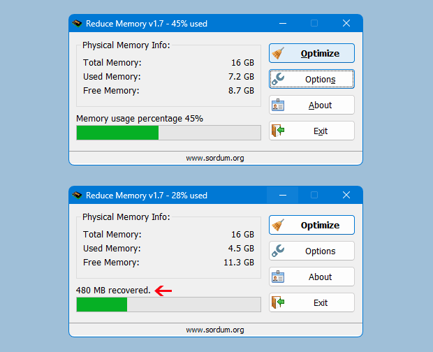 Cách giải phóng RAM với Reduce Memory