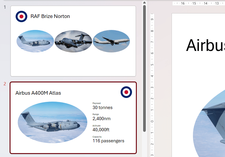Hai slide trong ngăn hình thu nhỏ của PowerPoint, với một số mục được nhân đôi, di chuyển hoặc xóa từ slide này sang slide tiếp theo.