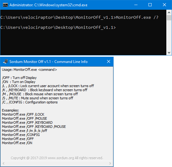 Monitor Off cmd parameters
