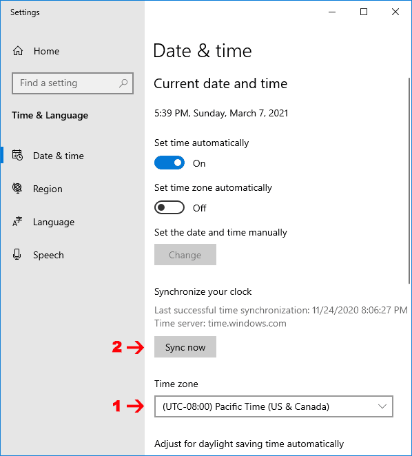 Sync date and time